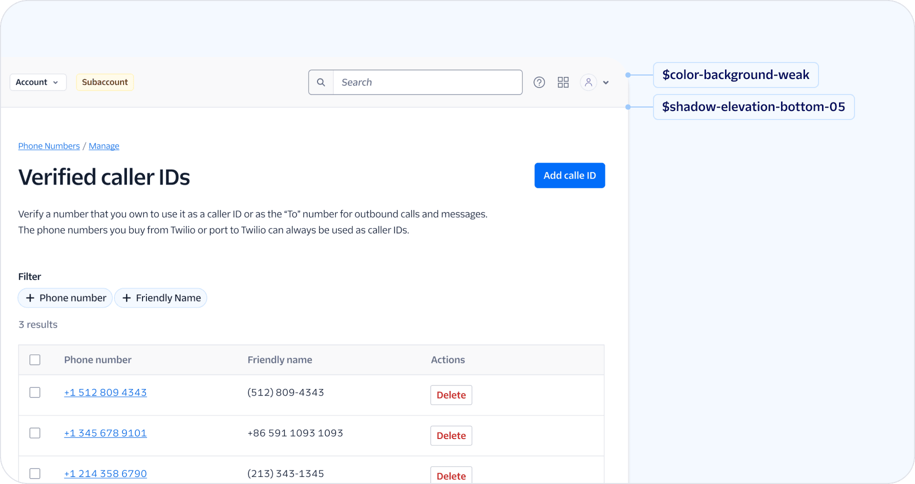 mock of a top bar component that uses 'color background weak elevation' as background color and 'shadow elevation bottom 05' as box shadow